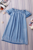 Off-shoulder Ruffle Sleeves Chambray Dress