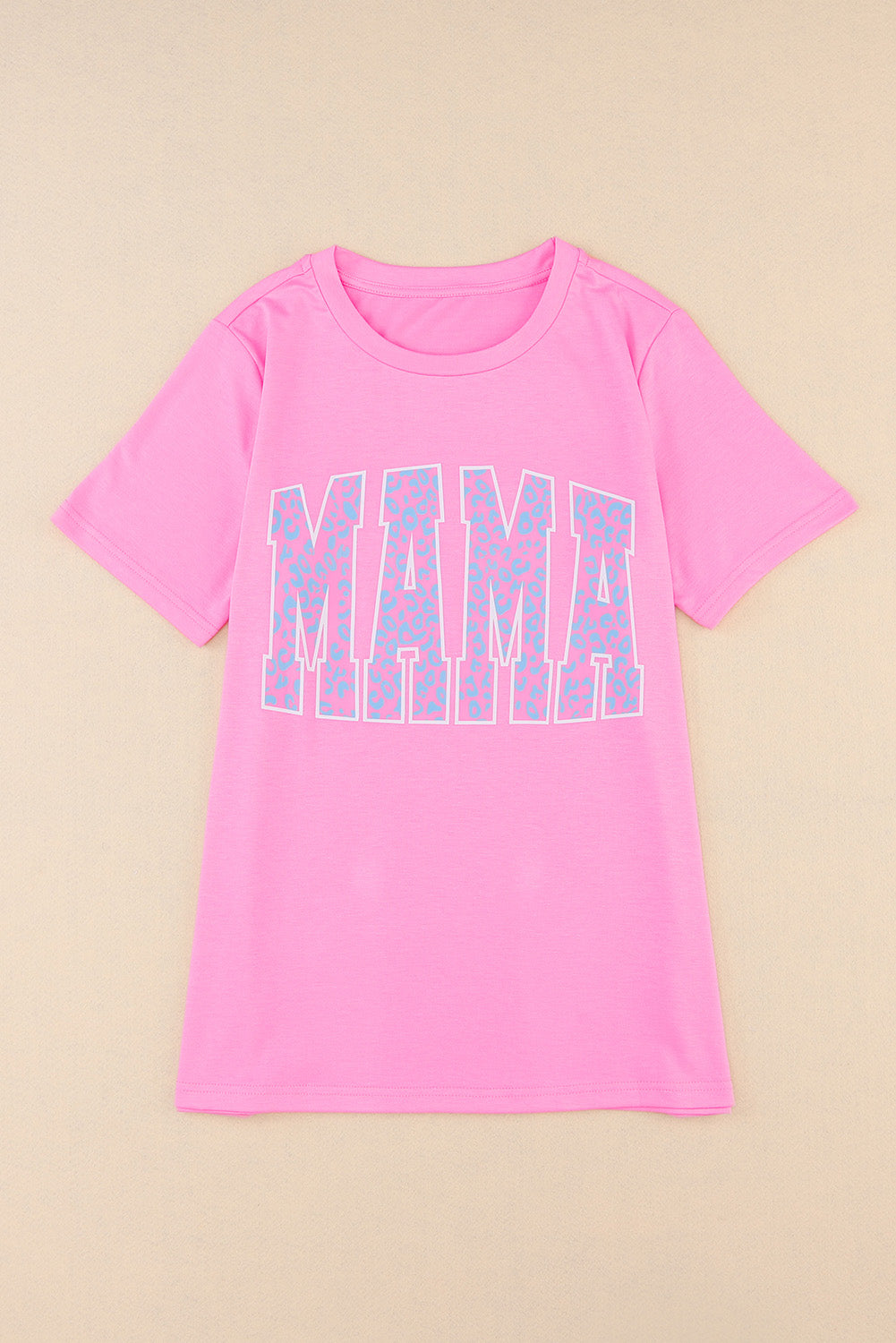 MAMA Leopard Print O-neck Graphic T Shirt