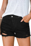 Short en denim déchiré asymétrique noir 