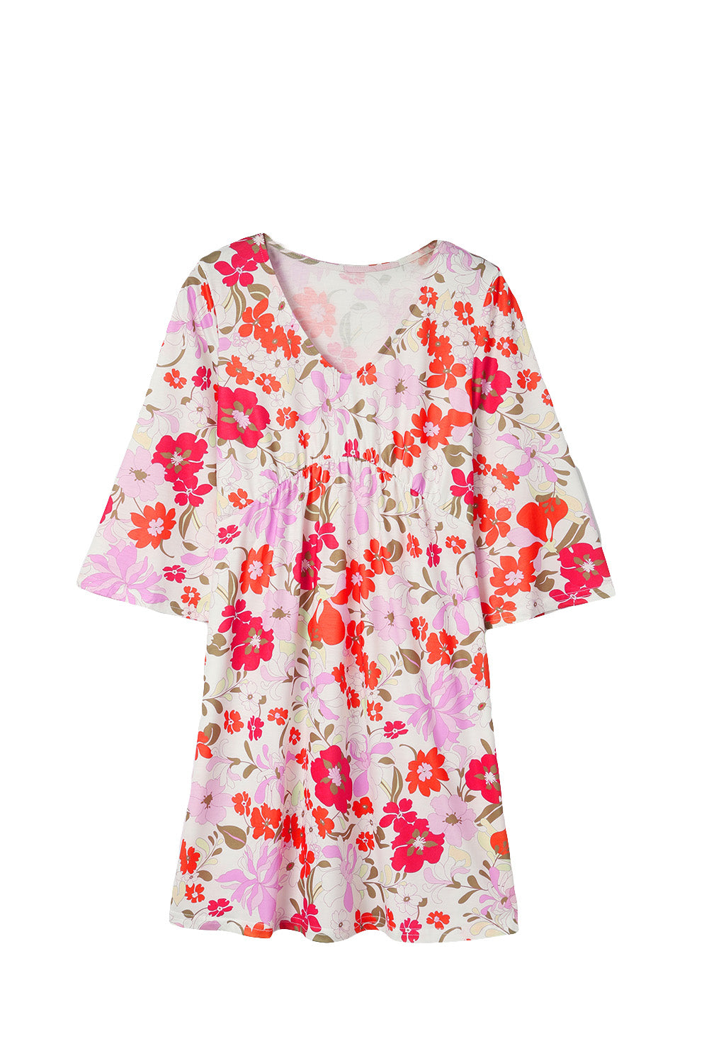 V Neck 3/4 Sleeve Floral Dress