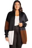 Cardigan color block ouvert sur le devant de grande taille marron 