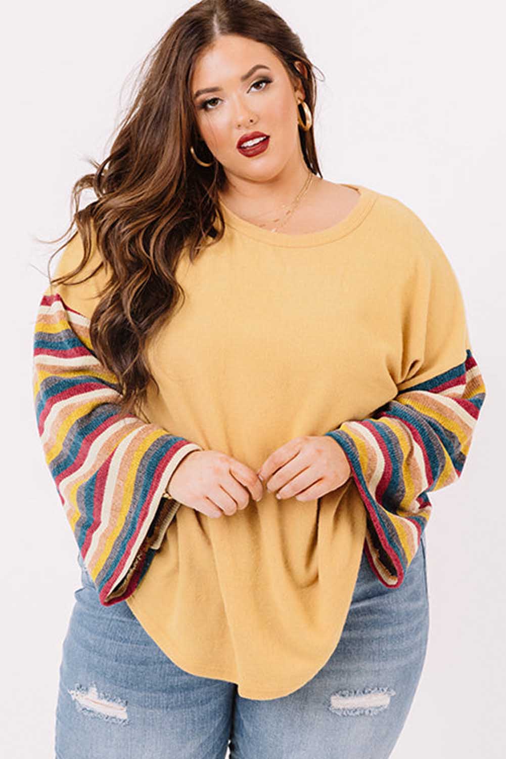 Serape Striped Bell Sleeve Plus Size Top