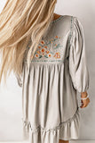 Floral Embroidered Long Sleeve Babydoll Mini Dress