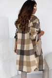 Khaki Plaid Button-Down Flap Pocket Long Shacket