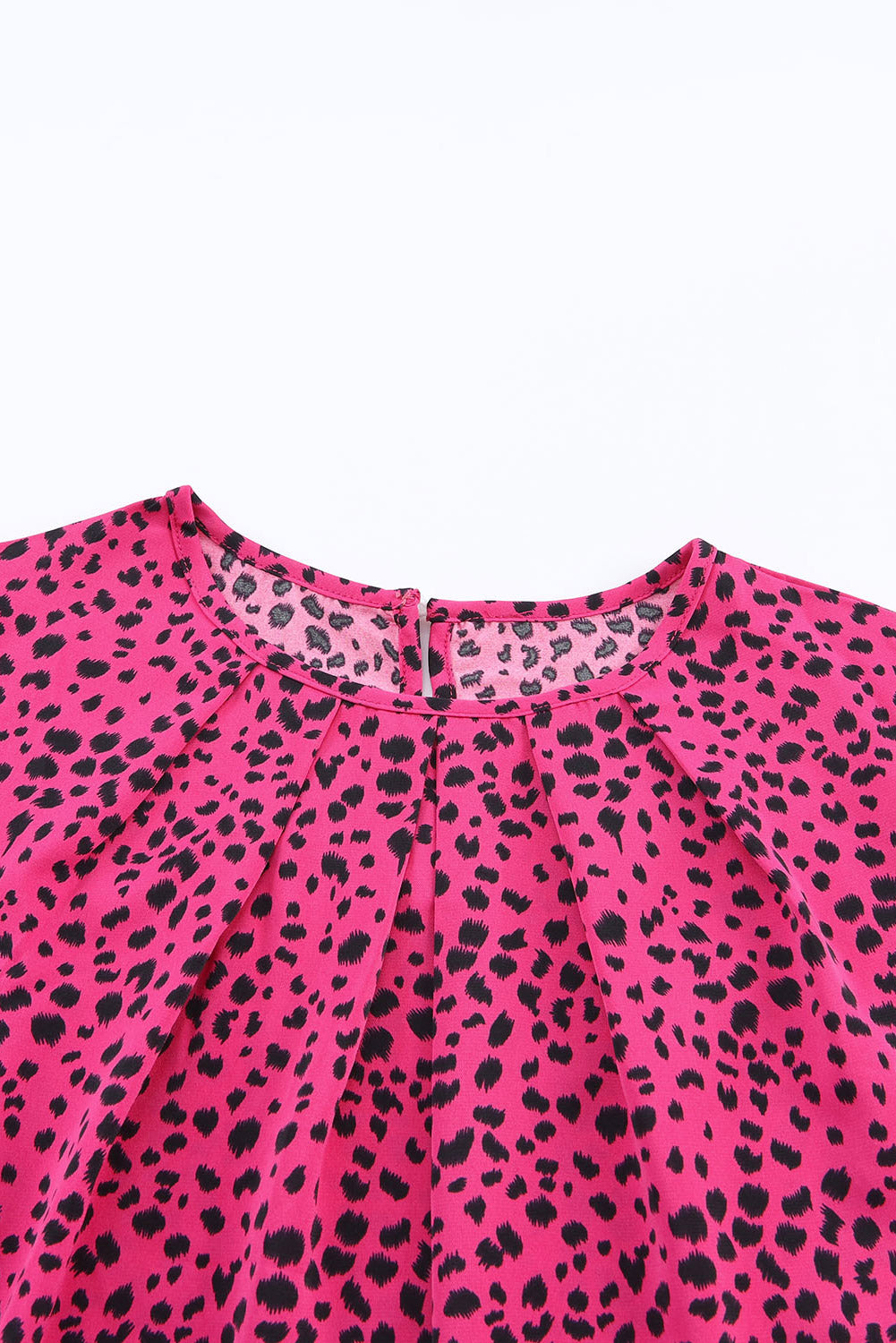 Leopard Print Pleated Blouse with Keyhole