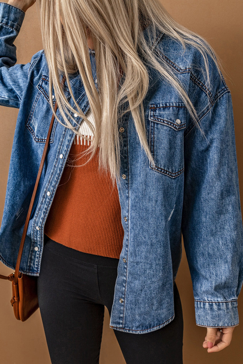 Veste chemise en jean à manches longues avec poches poitrine