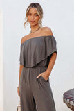 Solid Color Off Shoulder Wide Leg Jumpsuit