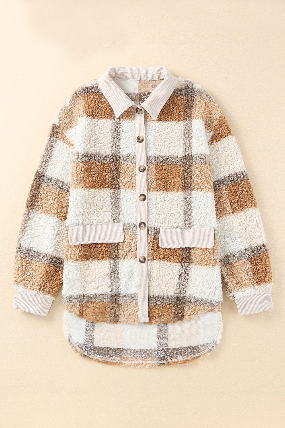 Plaid Pocketed Teddy Jacket