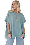 Ribbed Knit Batwing Sleeve Tunic Oversized T Shirt