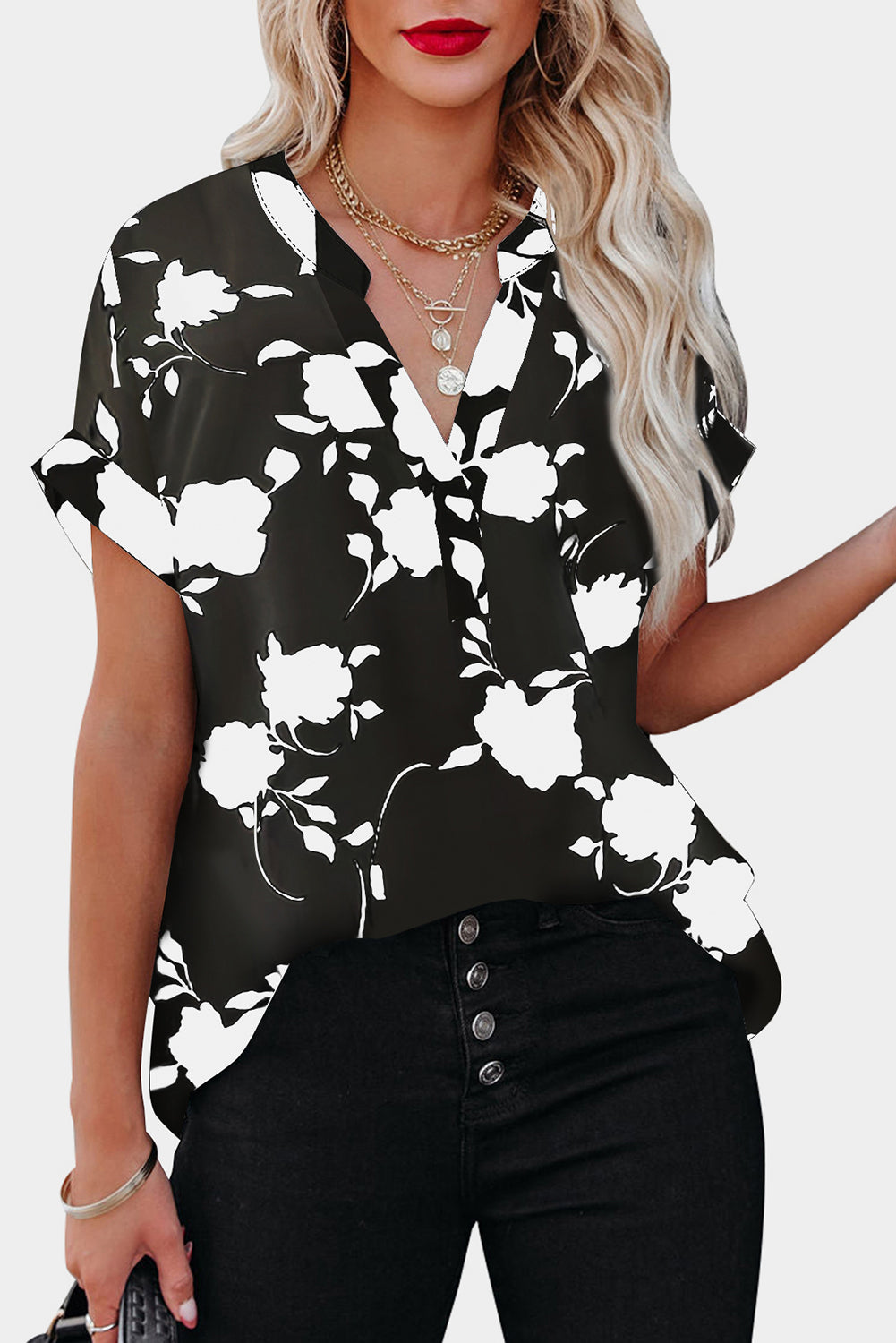 Apricot Floral Printed Short Sleeve Blouse