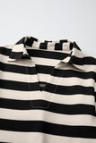 Black Stripe Collared V Neck Long Sleeve Loose Casual Dress