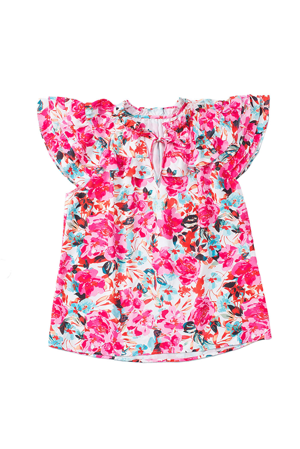 Blouse à imprimé floral et manches flottantes à volants roses