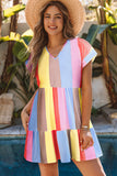 Stripe Color Block Ruffled T-shirt Dress