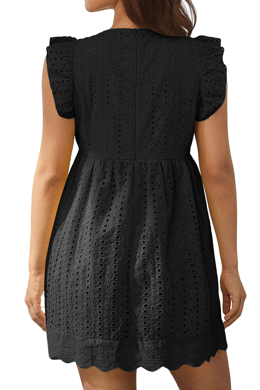 Eyelet Textured Ruffled Empire Waist Flowy Dress