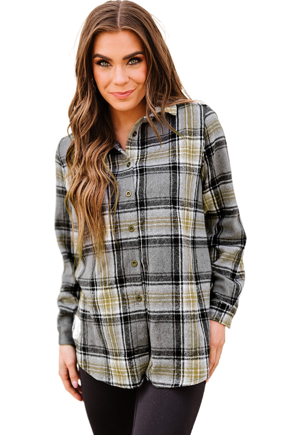 Oversize Rounded Hem Plaid Shacket with Slits