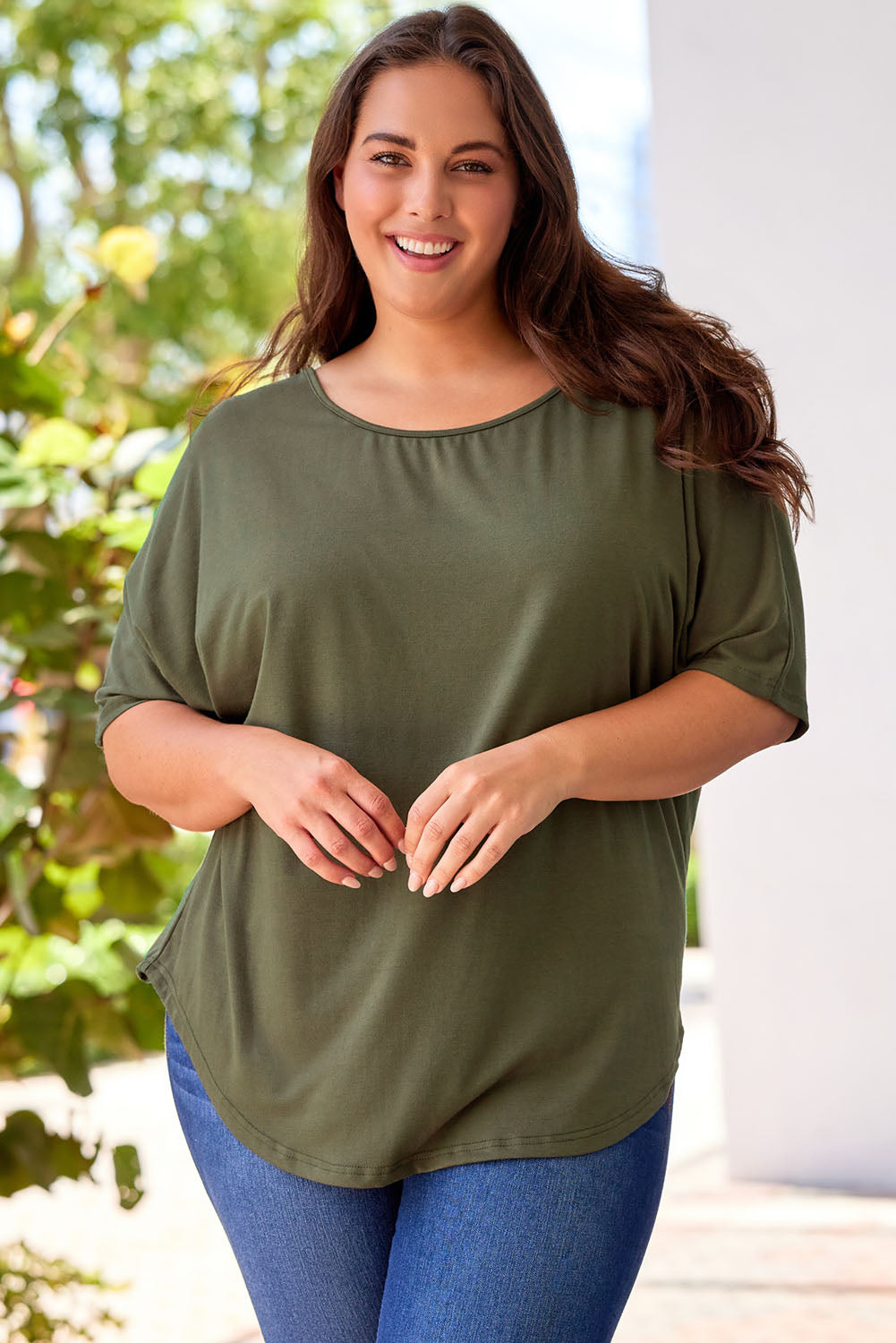 Plus Size Hollow-out Back Slouchy Tee