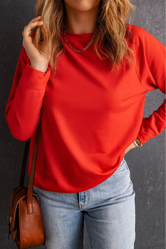 Solid Color Crewneck Pullover Sweatshirt