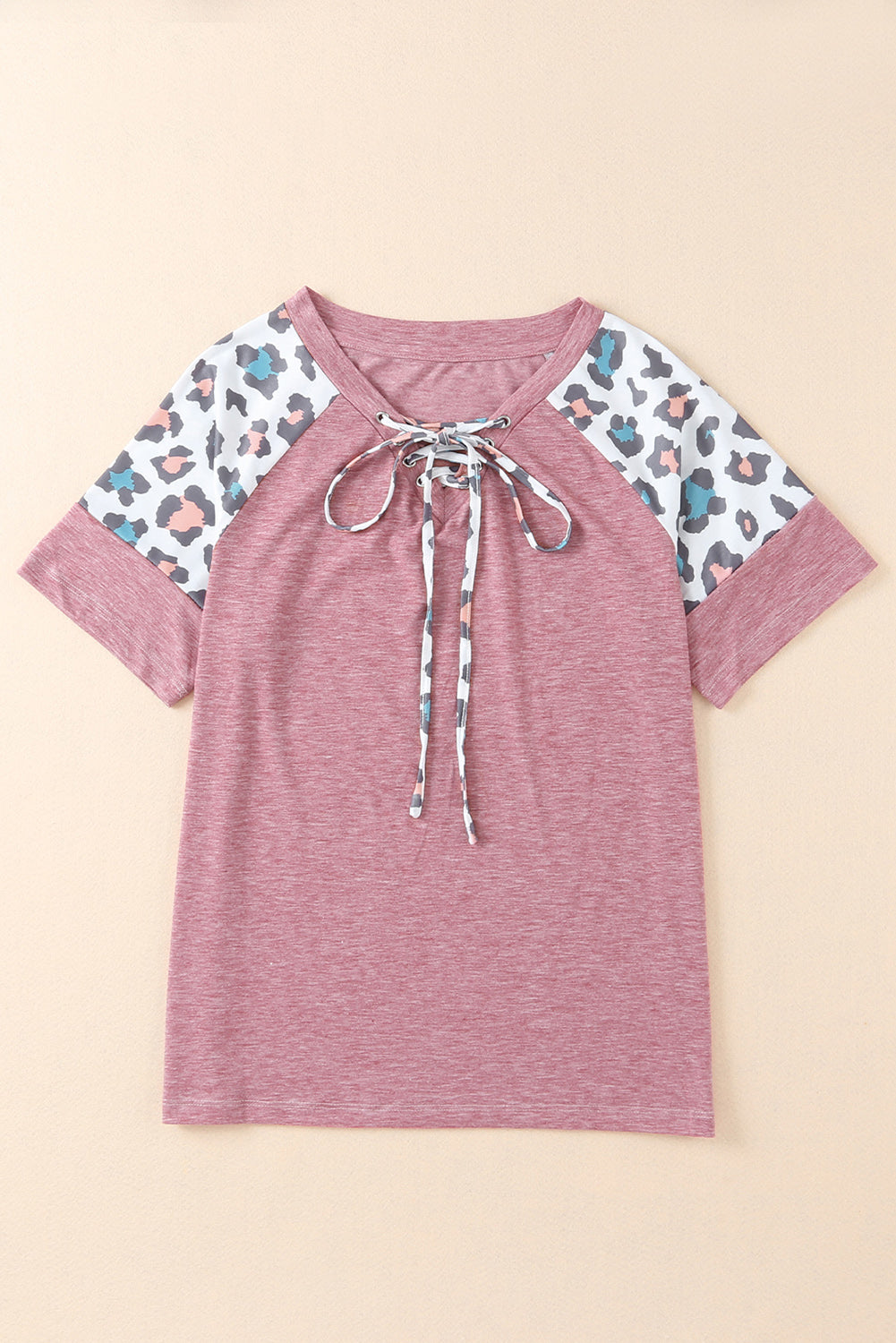 Lace up Leopard Sleeve T Shirt