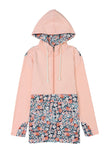 Sweat à capuche rose avec poche kangourou et patch floral à demi-zip