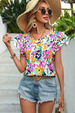 Floral Print Back Tie Flutter Sleeves Blouse