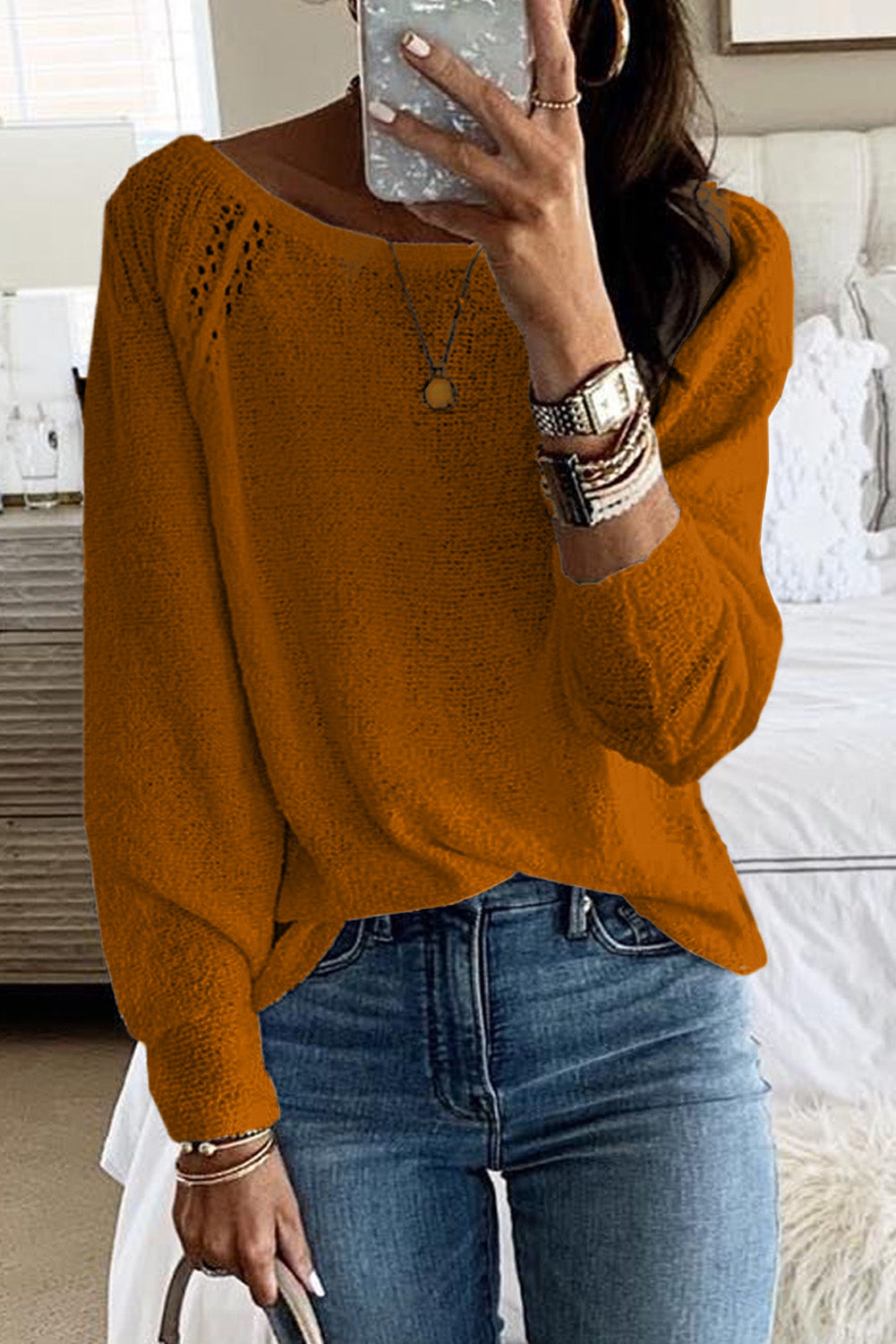 Long Sleeve Cutout Shoulder Relaxed Sweater