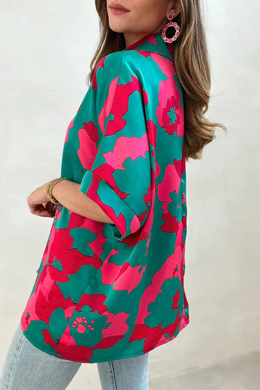 Abstract Print V Neck Blouse