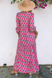 Bohemian Geometry Print 3/4 Puff Sleeve Dress