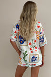 Ricrac Trim Floral Short Sleeve Shirt and Shorts Outfit