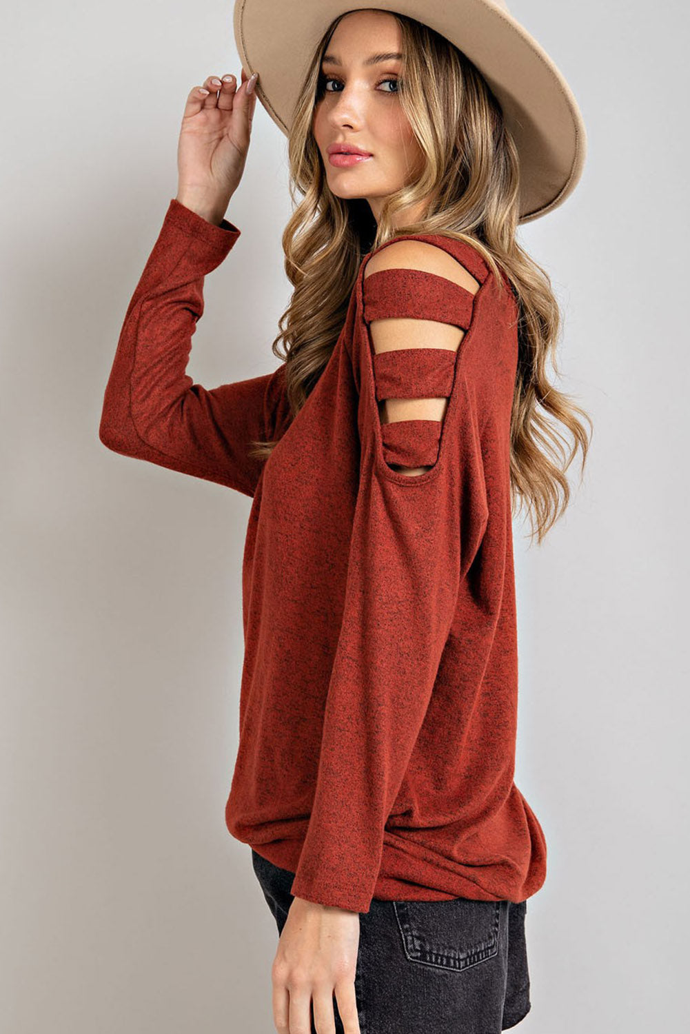 Cutout Cold Shoulder Long Sleeve Top