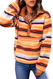 Striped Kangaroo Pocket Buttoned Sherpa Sweatshirt