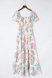 Square Neck Puff Sleeve Tiered Floral Maxi Dress