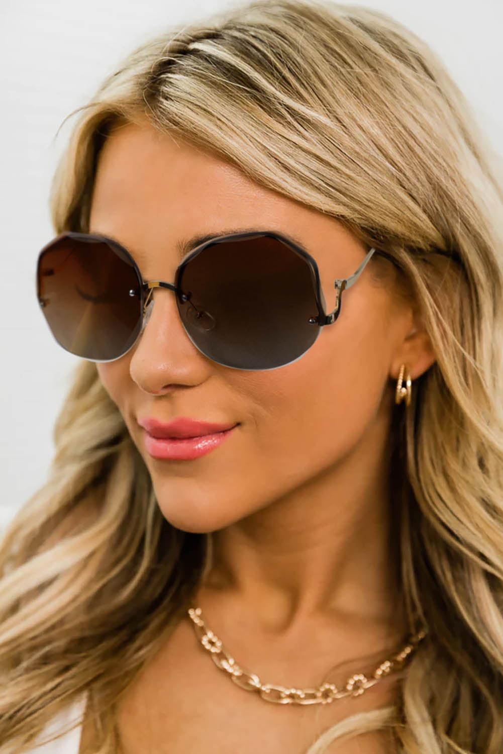 Rimless Geometric Frame Fashion Sunglasses