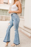 Light Wash Distressed High Rise Flare Jeans