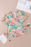 Abstract Geometry Print Half Puff Sleeve Loose Shirt