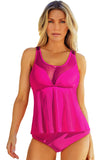 Mesh Patchwork Ruffle Tankini Set