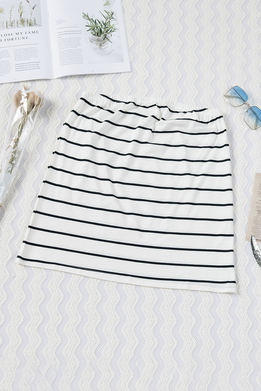 White Striped Strapless Bandeau Tank