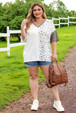 Plus Size Leopard Patchwork Short Sleeve Top