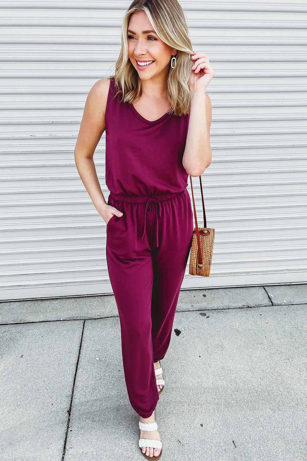 Elastic Drawstring Waist Jumpsuit and Duster Set