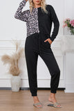 Contrast Leopard Long Sleeve Pullover and Joggers Outfit