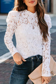 Floral Lace Mock Neck Puff Long Sleeve Top