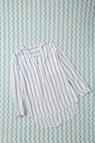 Striped V Neck Pocket Long Sleeve Top