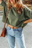 Distressed Bleached Asymmetric Hem Short Sleeve Top