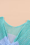 Color Block Eyelet Long Sleeve Twisted Back Knit Top