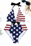 Stars and Stripes Patchwork Flag Pattern Bikini Swimsuit