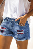 Floral Patchwork Rolled Hem Denim Shorts