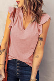 Casual Solid V Neck Butterfly Sleeve Top