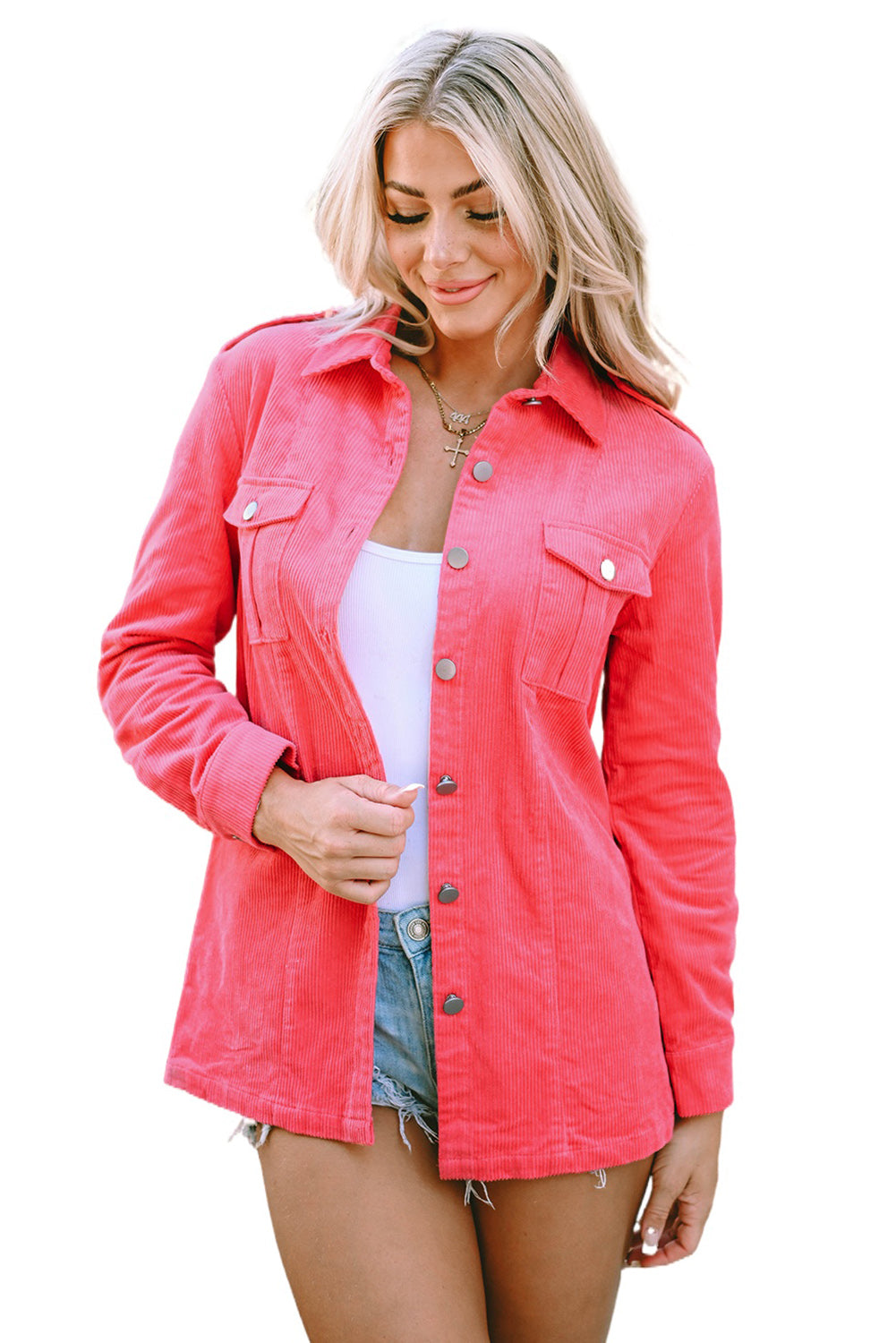 Buttoned Flap Pocket Corduroy Jacket