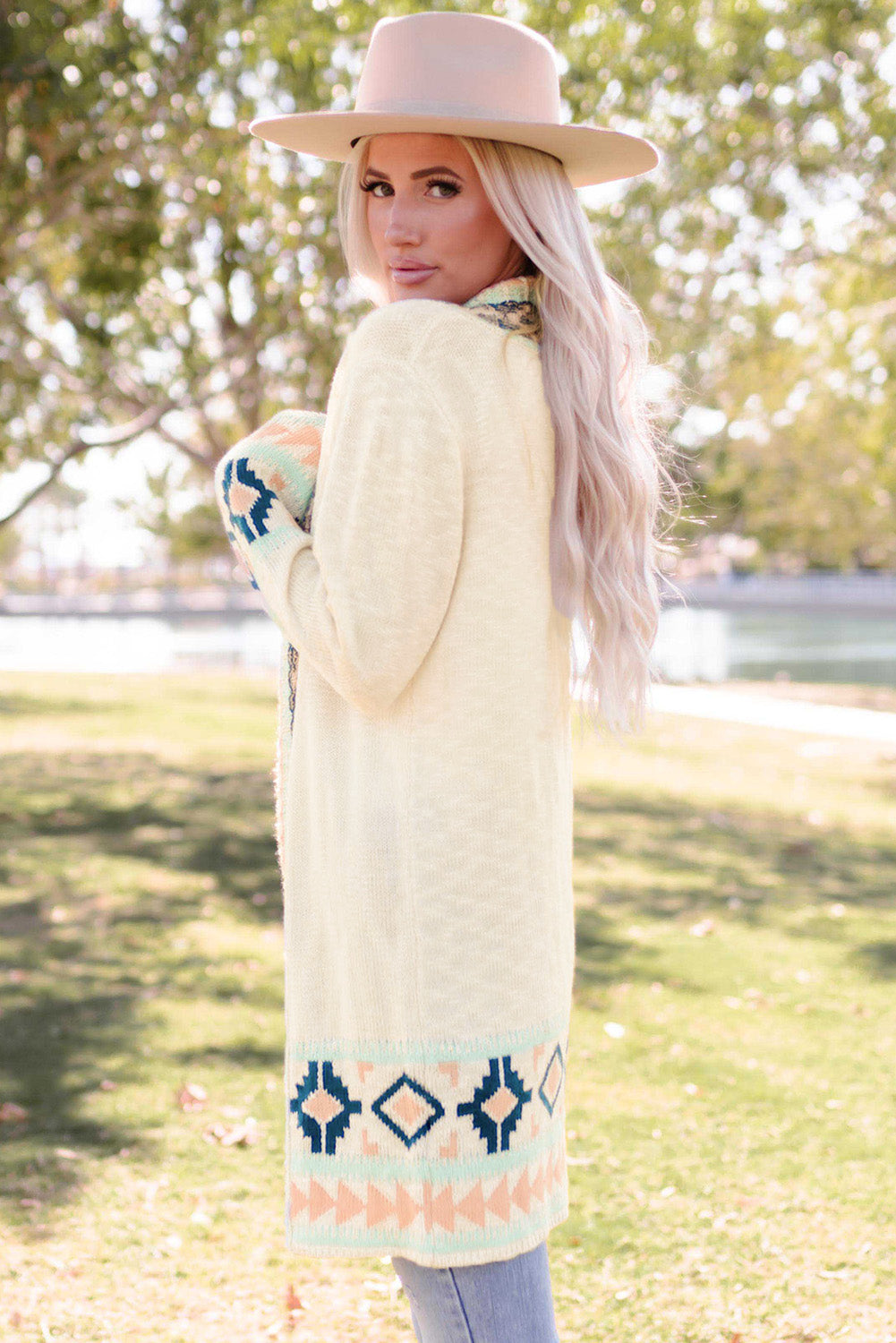 Aztec Print Open Front Cardigan