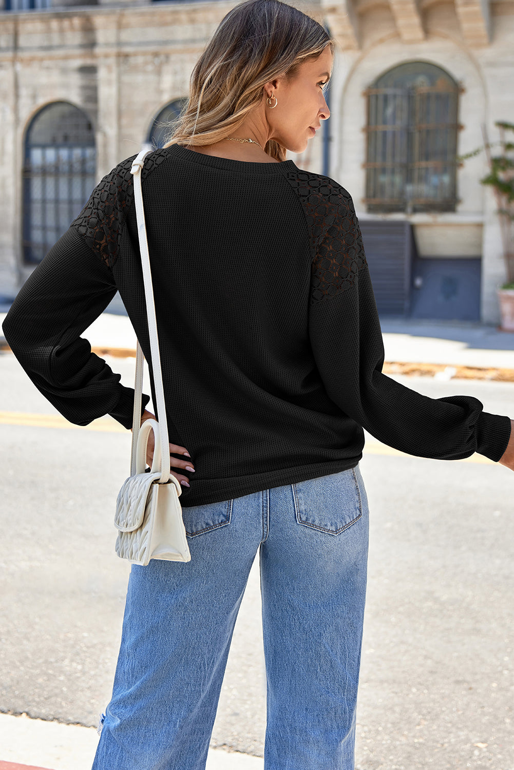 Khaki Lace Long Sleeve Textured Pullover