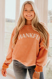 Orange Spooky Season Ghost Print Ribbed Pullover Sweatshirt